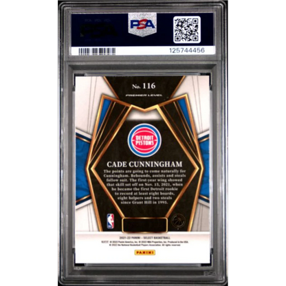 Graded PSA 10 2021 Panini Select Cade Cunningham rookie card in slab