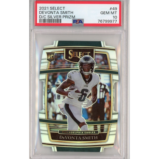 DeVonta Smith 2021 Select Silver Prizm Rookie Card PSA 10 GEM MT