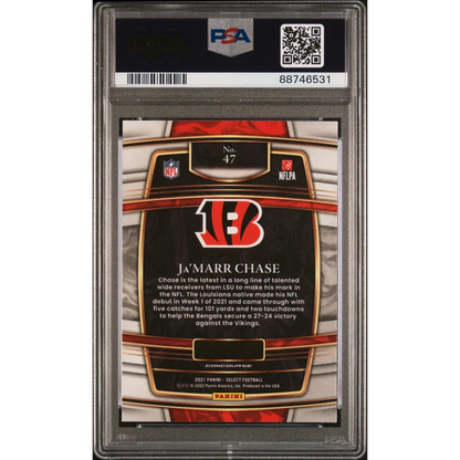 Graded 2021 Panini Select Ja'Marr Chase #47 Rookie RC Football Card PSA 10 Gem Mint | PSA 10 Gem Mint Graded Rookie Card | vintageantiquesgifts.com
