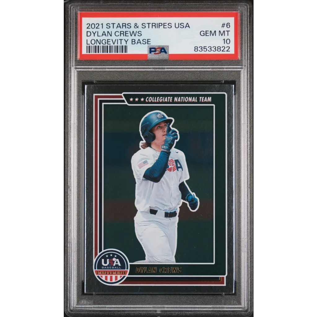 Graded 2021 Panini Stars & Stripes USA Dylan Crews #6 Longevity Base Rookie RC Baseball Card PSA 10 Gem Mint | Hall of Fame Sports Memorabilia | vintageantiquesgifts.com