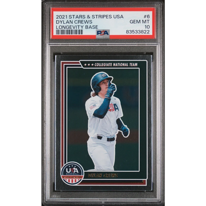 Graded 2021 Panini Stars & Stripes USA Dylan Crews #6 Longevity Base Rookie RC Baseball Card PSA 10 Gem Mint | Hall of Fame Sports Memorabilia | vintageantiquesgifts.com