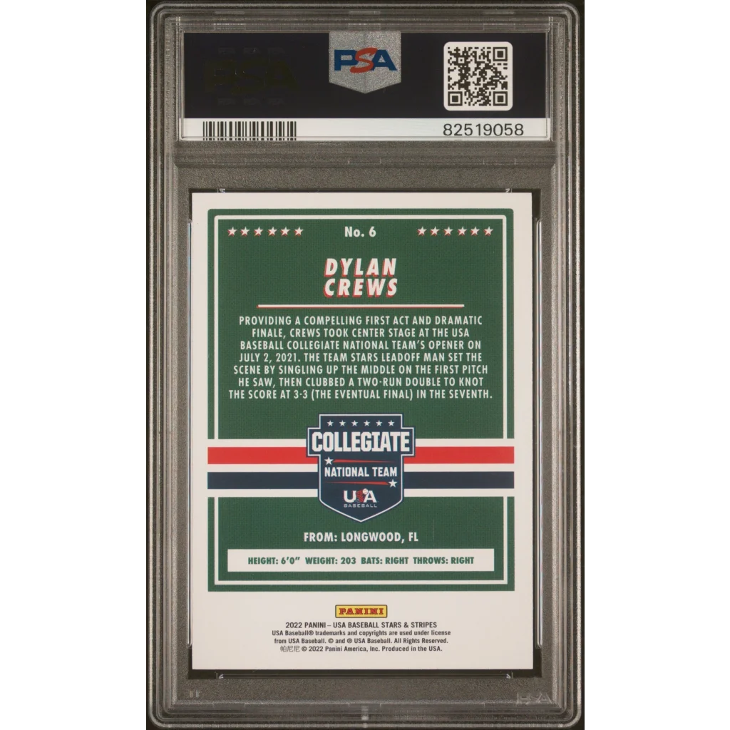 Graded Dylan Crews 2021 Stars & Stripes USA Baseball Card in PSA case