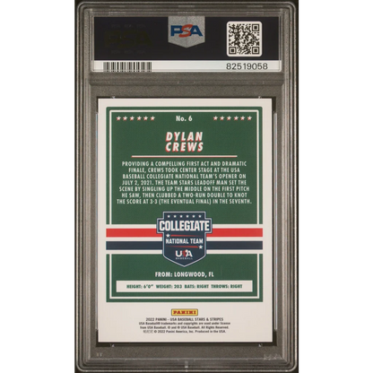Graded Dylan Crews 2021 Stars & Stripes USA Baseball Card in PSA case