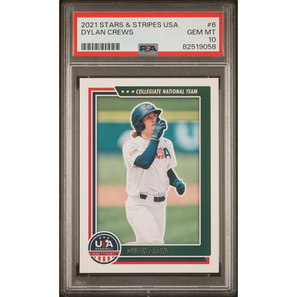 Professional graded 2021 Stars & Stripes USA Dylan Crews baseball card in PSA case