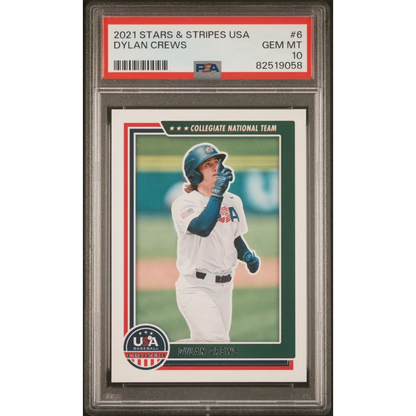 Professional graded 2021 Stars & Stripes USA Dylan Crews baseball card in PSA case