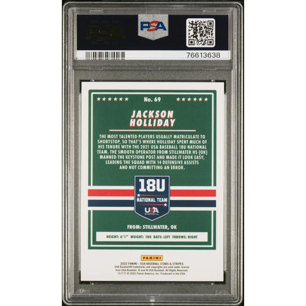 PSA Graded Jackson Holliday Baseball Card displayed on a table