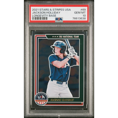 A graded Jackson Holliday baseball card in a PSA holder for collectors