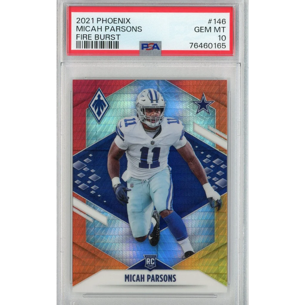 Graded 2021 Phoenix Micah Parsons #146 Fire Burst Rookie RC Football Card PSA 10 Gem Mint | Hall of Fame Sports Memorabilia | vintageantiquesgifts.com