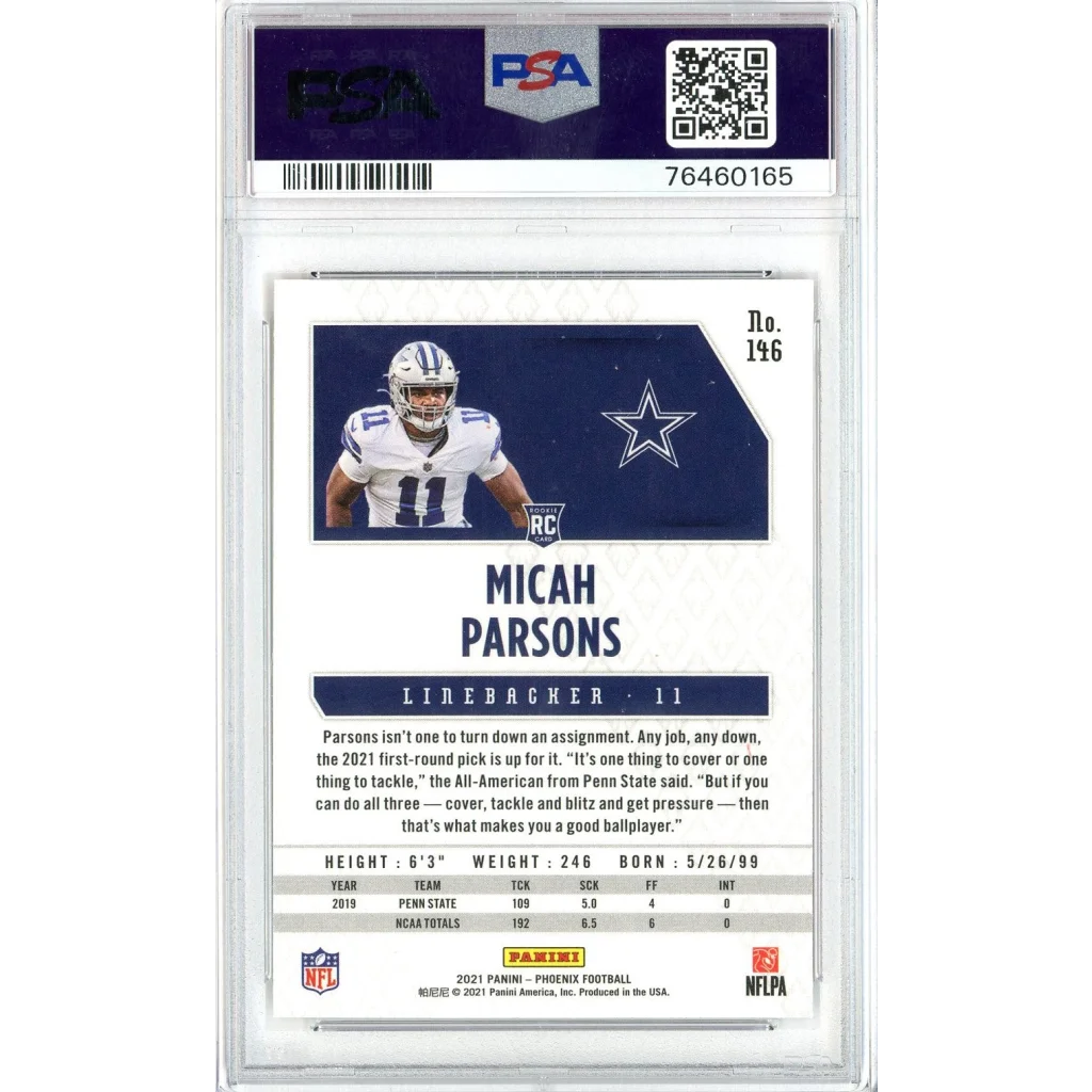 Graded 2021 Phoenix Micah Parsons #146 Fire Burst Rookie RC Football Card PSA 10 Gem Mint | PSA 10 Gem Mint Graded Rookie Card | vintageantiquesgifts.com