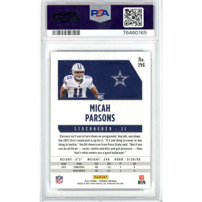 Graded 2021 Phoenix Micah Parsons #146 Fire Burst Rookie RC Football Card PSA 10 Gem Mint | PSA 10 Gem Mint Graded Rookie Card | vintageantiquesgifts.com
