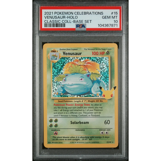 Graded 2021 PKM Celebrations 15 Venusaur Classic Collection Base Set Trading Card Game PSA 10 Gem Mint | Hall of Fame Sports Memorabilia | vintageantiquesgifts.com