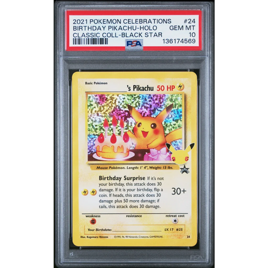 Graded PSA 10 2021 Pokémon Celebrations Birthday Pikachu #24 Holo Card