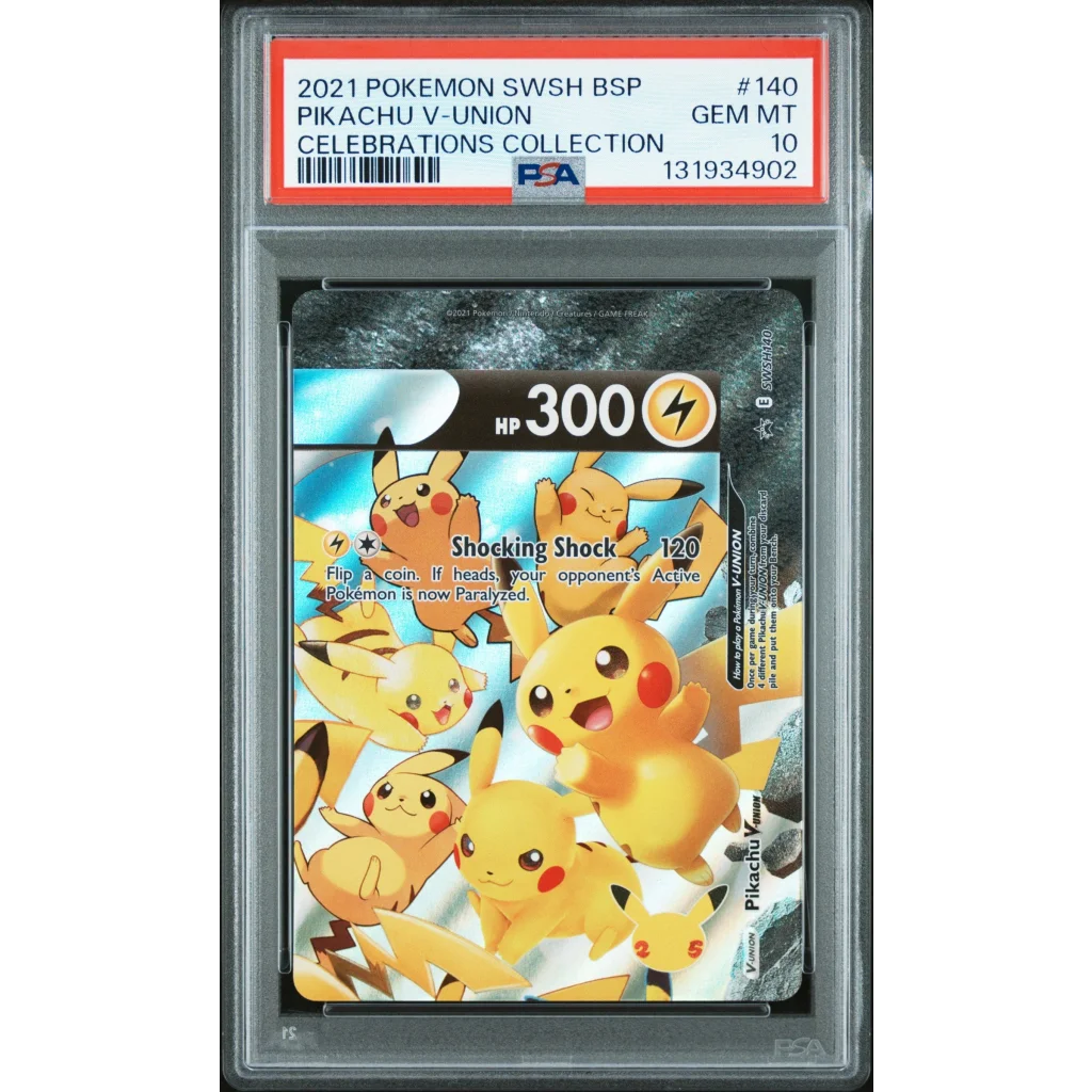 Graded PSA 10 Pikachu V-Union #140 Celebrations promo card in slab