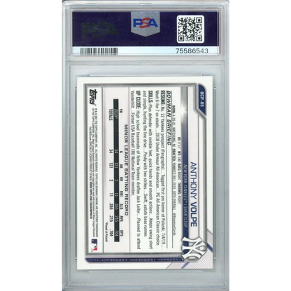 Graded 2021 Topps Bowman Anthony Volpe #BCP85 Chrome Prospects Rookie RC Baseball Card PSA 10 Gem Mint | PSA 10 Gem Mint Graded Rookie Card | vintageantiquesgifts.com