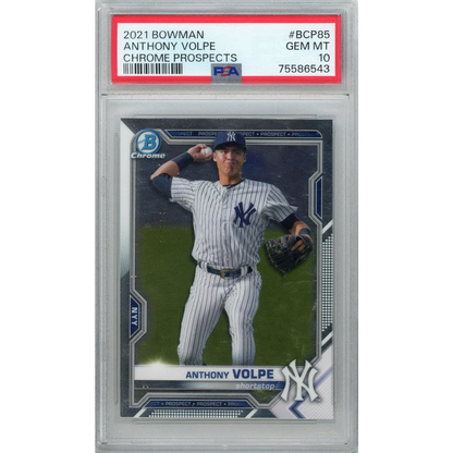 PSA Graded 2021 Bowman Chrome Anthony Volpe Prospects baseball card front view