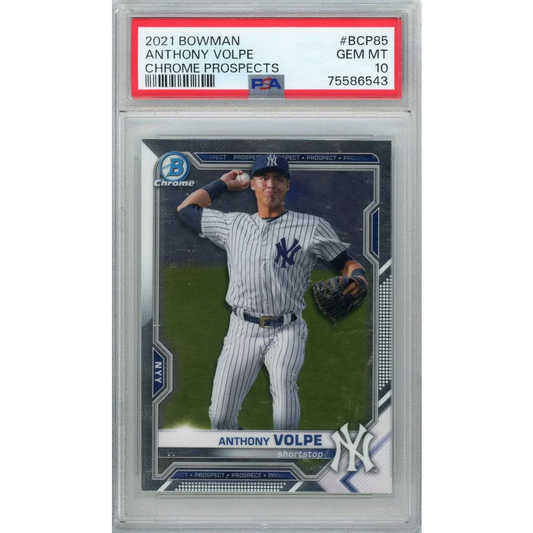 PSA Graded 2021 Bowman Chrome Anthony Volpe Prospects baseball card front view