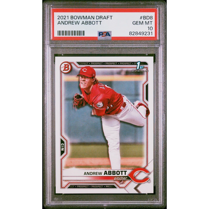Graded 2021 Topps Bowman Draft Andrew Abbott #BD8 Rookie RC Baseball Card PSA 10 Gem Mint | Hall of Fame Sports Memorabilia | vintageantiquesgifts.com