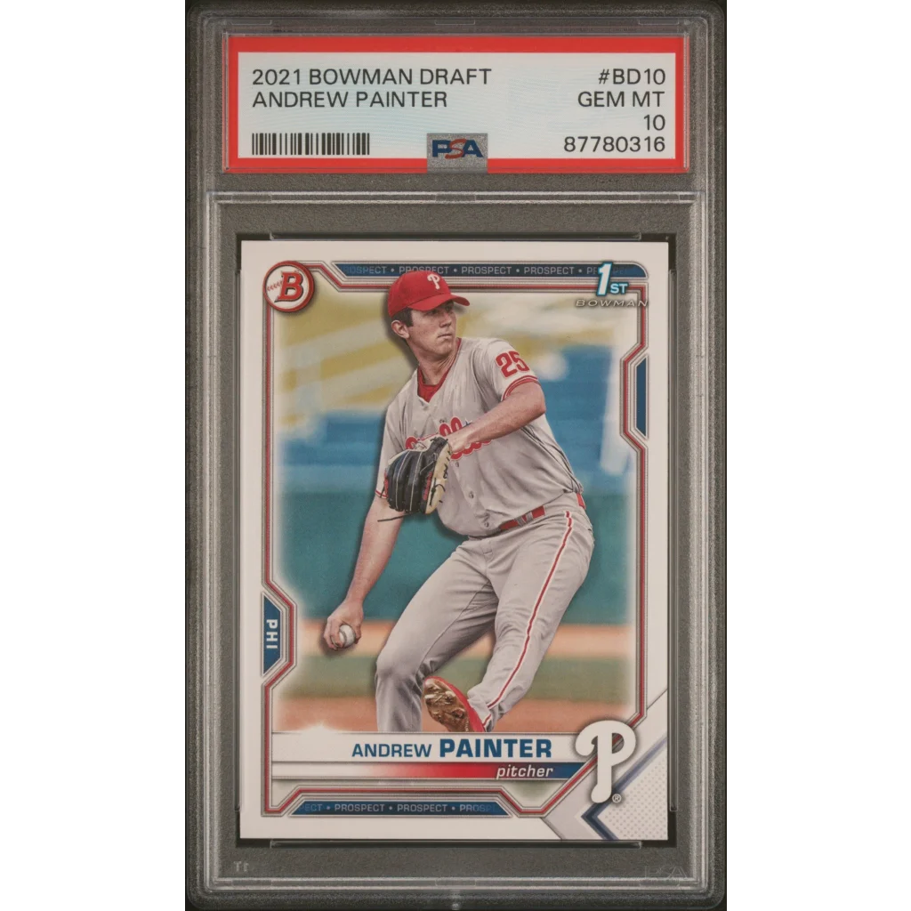 Andrew Painter 2021 Bowman Draft rookie card PSA GEM MT 10 by professional sports authenticator