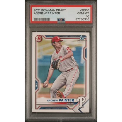 Andrew Painter 2021 Bowman Draft rookie card PSA GEM MT 10 by professional sports authenticator