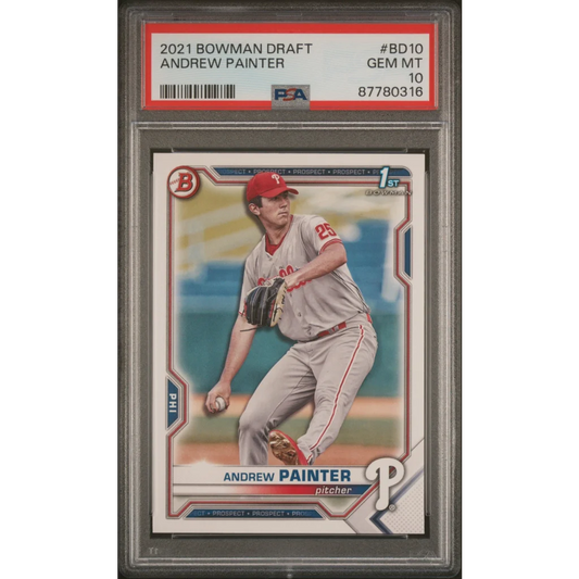 Andrew Painter 2021 Bowman Draft rookie card PSA GEM MT 10 by professional sports authenticator