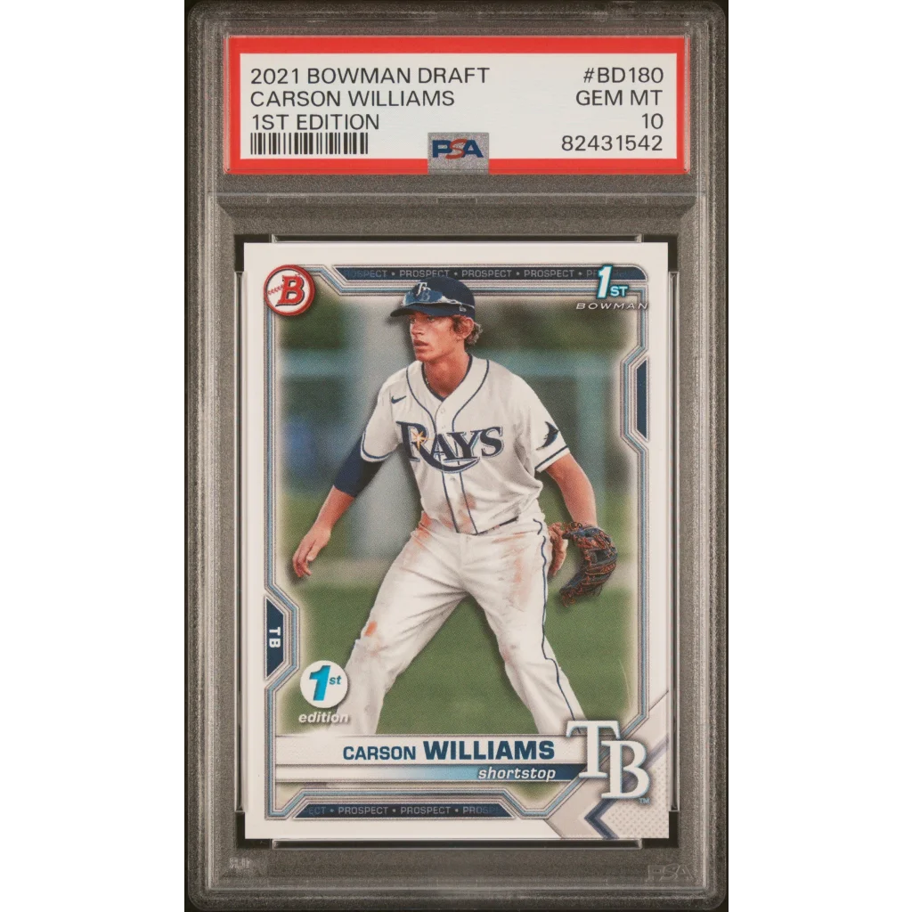 Graded 2021 Topps Bowman Draft Carson Williams #BD180 1st Edition Rookie RC Baseball Card PSA 10 Gem Mint | Hall of Fame Sports Memorabilia | vintageantiquesgifts.com