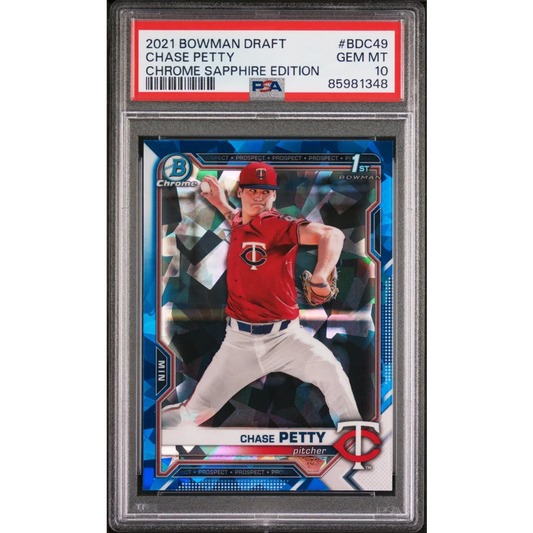 PSA Graded Chase Petty Chrome Sapphire Rookie Card 2021 Bowman Draft baseball card
