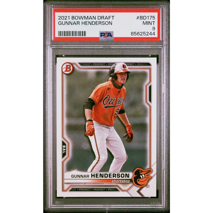 2021 Bowman Draft Gunnar Henderson baseball card graded PSA 9 by professional sports authenticator