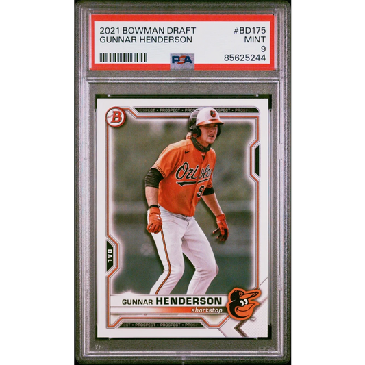 2021 Bowman Draft Gunnar Henderson baseball card graded PSA 9 by professional sports authenticator