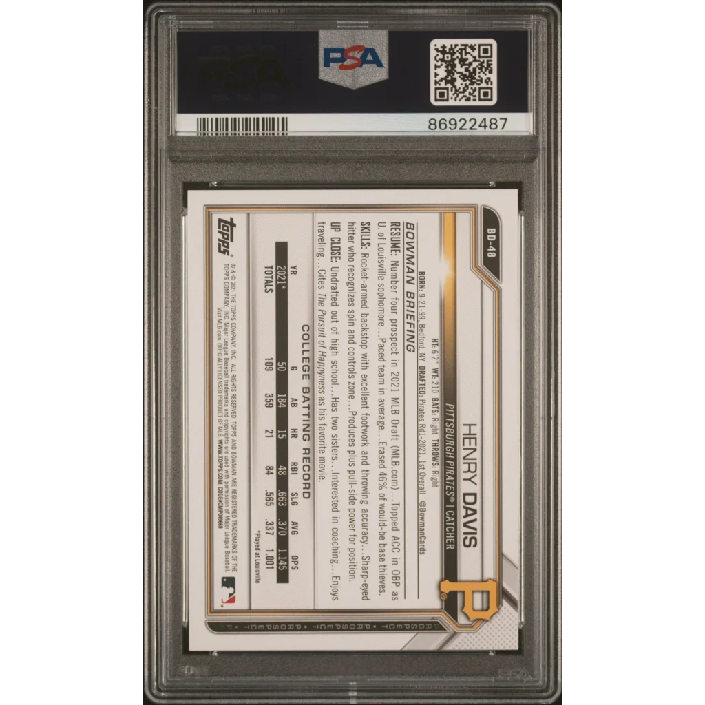 PSA 10 Graded 2021 Topps Bowman Draft Henry Davis Rookie Card