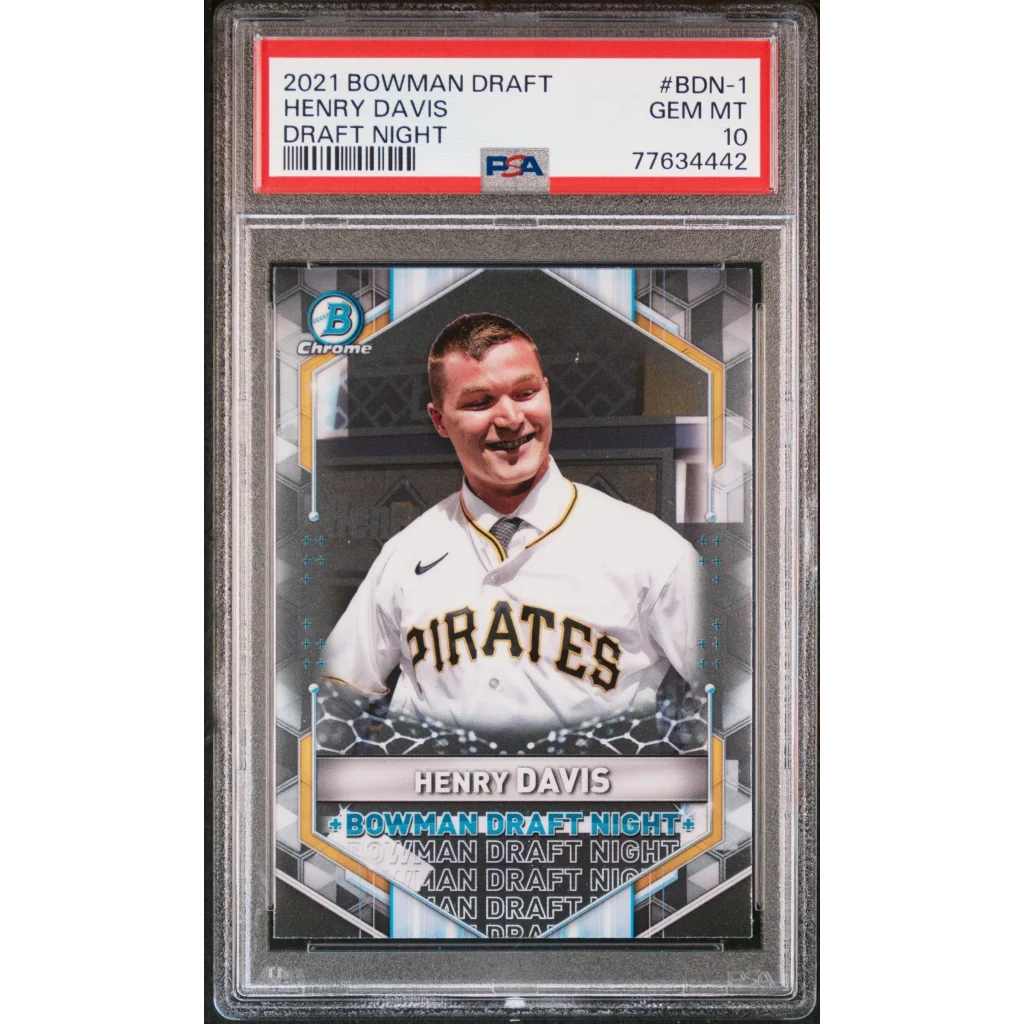 Graded 2021 Topps Bowman Draft Henry Davis #BDN1 Draft Night Rookie RC Baseball Card PSA 10 Gem Mint | Hall of Fame Sports Memorabilia | vintageantiquesgifts.com