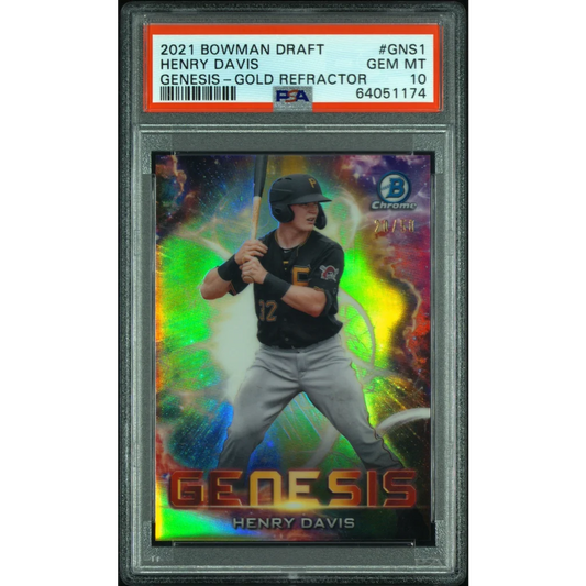 Graded 2021 Topps Bowman Draft Henry Davis #GNS1 Genesis Gold Refractor Rookie RC Baseball Card PSA 10 Gem Mint | Hall of Fame Sports Memorabilia | vintageantiquesgifts.com