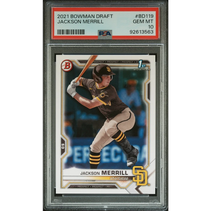 PSA 10 GEM MINT Jackson Merrill 2021 Bowman Draft Rookie Card baseball card
