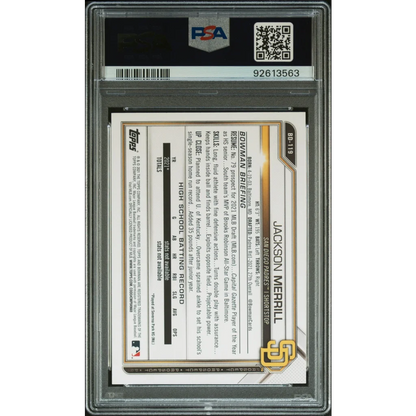 PSA 10 GEM MINT Jackson Merrill 2021 Bowman Draft Rookie Card in protective slab