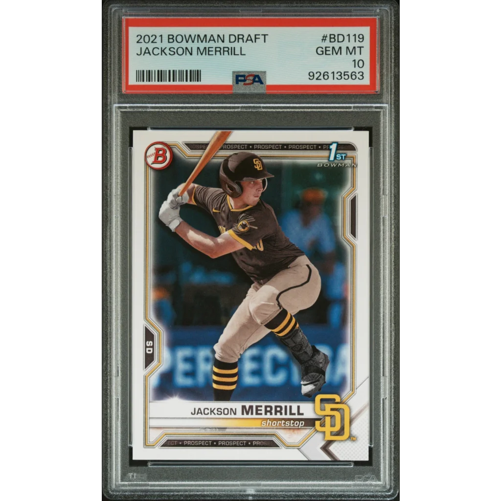 PSA 10 Graded 2021 Bowman Draft Jackson Merrill Rookie Card in Padres Slab