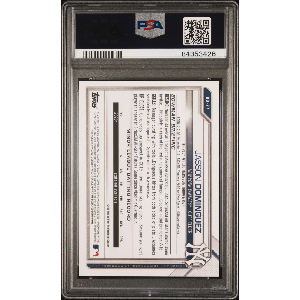 PSA 10 Graded 2021 Topps Bowman Draft Jasson Dominguez Rookie Card