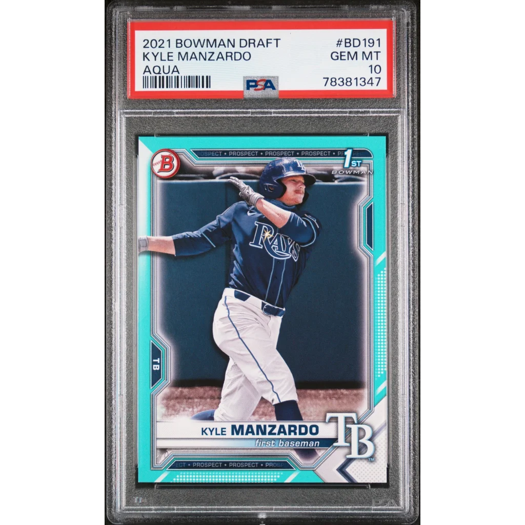 Graded 2021 Topps Bowman Draft Kyle Manzardo #BD191 Aqua #/199 Rookie RC Baseball Card PSA 10 Gem Mint | Hall of Fame Sports Memorabilia | vintageantiquesgifts.com