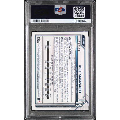 Graded 2021 Topps Bowman Draft Kyle Manzardo #BD191 Aqua #/199 Rookie RC Baseball Card PSA 10 Gem Mint | PSA 10 Gem Mint Graded Rookie Card | vintageantiquesgifts.com
