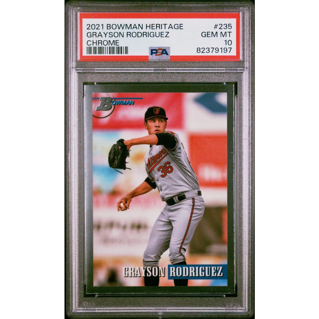 Graded 2021 Topps Bowman Heritage Grayson Rodriguez #235 Chrome Rookie RC Baseball Card PSA 10 Gem Mint | Hall of Fame Sports Memorabilia | vintageantiquesgifts.com