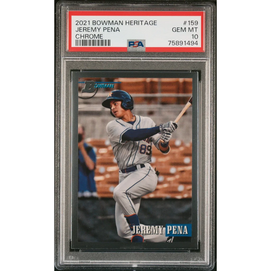 Graded 2021 Topps Bowman Heritage Jeremy Pena #159 Chrome Rookie RC Baseball Card PSA 10 Gem Mint | Hall of Fame Sports Memorabilia | vintageantiquesgifts.com