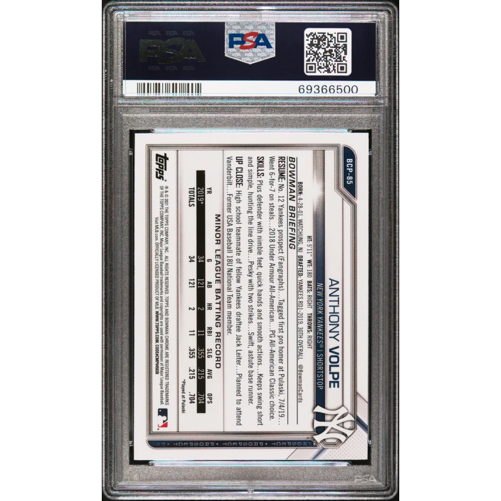 Graded PSA 10 2021 Topps Bowman Sapphire Anthony Volpe rookie card