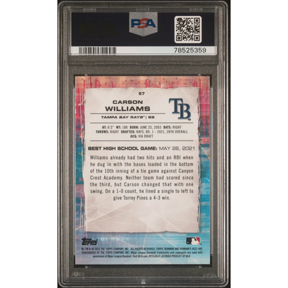 Graded 2021 Topps Bowmans Best Carson Williams #57 Atomic Refractor Rookie RC Baseball Card PSA 10 Gem Mint | PSA 10 Gem Mint Graded Rookie Card | vintageantiquesgifts.com