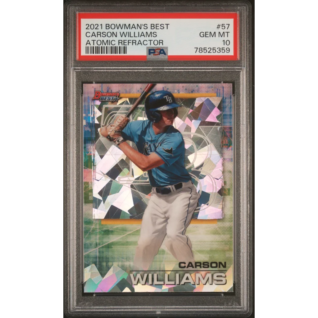 Graded 2021 Topps Bowmans Best Carson Williams #57 Atomic Refractor Rookie RC Baseball Card PSA 10 Gem Mint | Hall of Fame Sports Memorabilia | vintageantiquesgifts.com