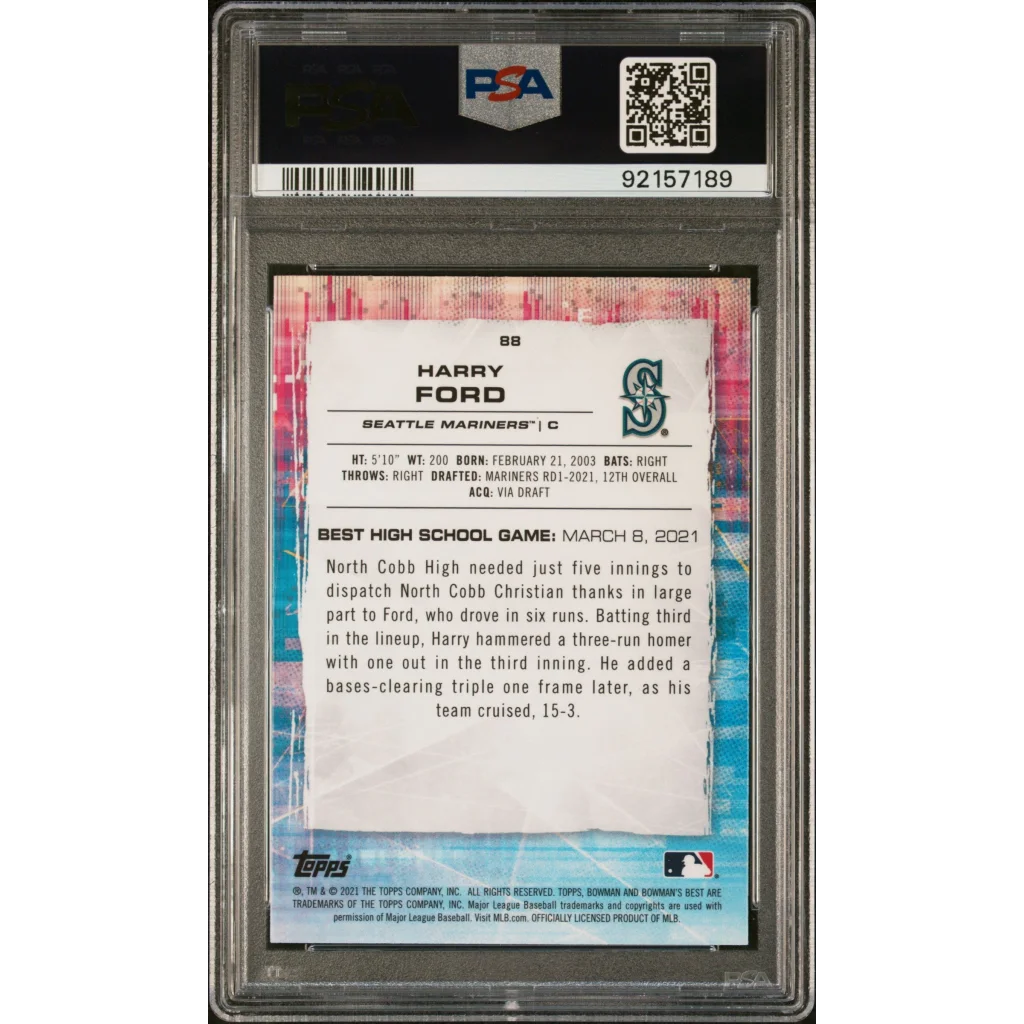 Graded 2021 Topps Bowmans Best Harry Ford #88 Atomic Refractor Rookie RC Baseball Card PSA 10 Gem Mint