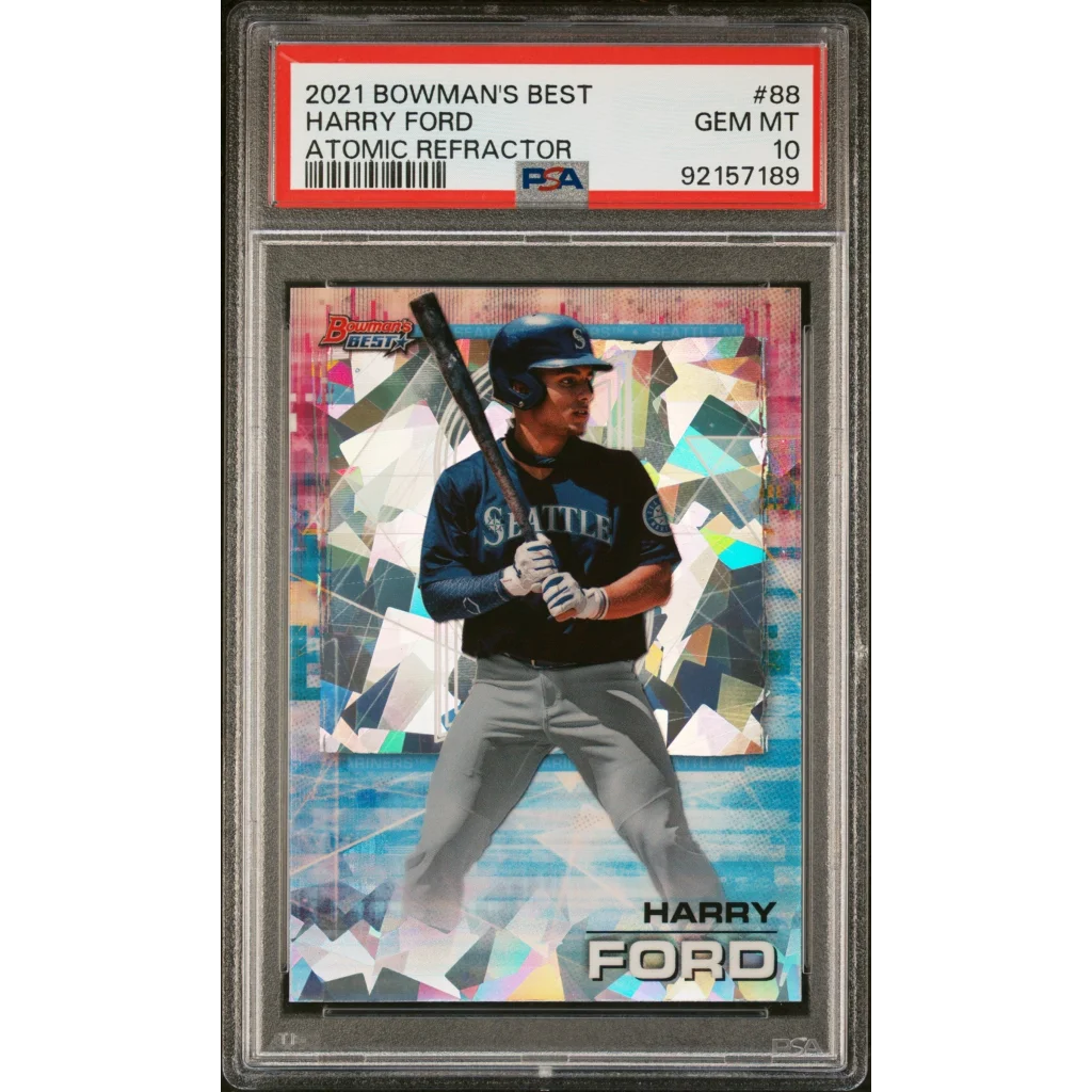 Graded 2021 Topps Bowmans Best Harry Ford #88 Atomic Refractor Rookie RC Baseball Card PSA 10 Gem Mint