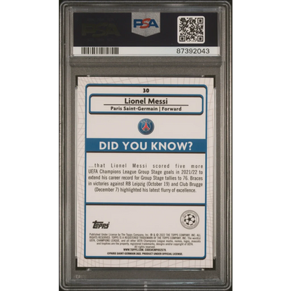 Graded PSA 10 2021 Topps Merlin Chrome UCL Lionel Messi #30 card