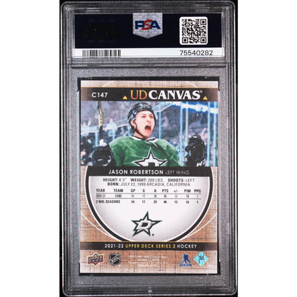 Graded 2021 Upper Deck Jason Robertson #C147 UD Canvas Rookie RC Hockey Card PSA 10 Gem Mint | PSA 10 Gem Mint Graded Rookie Card | vintageantiquesgifts.com