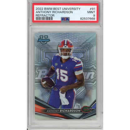 High-quality PSA graded 2022 Anthony Richardson Refractor football card on display