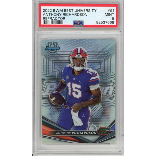High-quality PSA graded 2022 Anthony Richardson Refractor football card on display