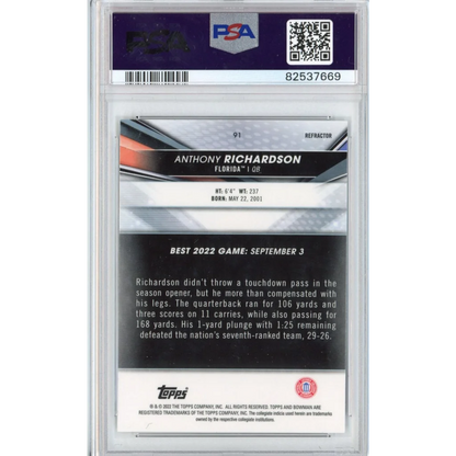 Graded PSA 10 Anthony Richardson Refractor Football Card ready to dominate