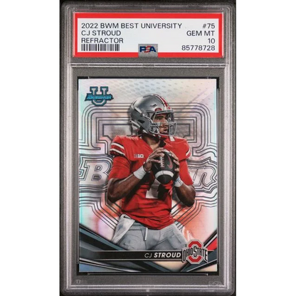 Graded 2022 CJ Stroud Bowman University Refractor football card in PSA holder